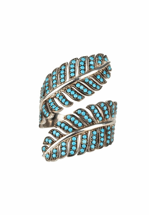 Latelita Turquoise Tropical Leaf Cocktail Ring
