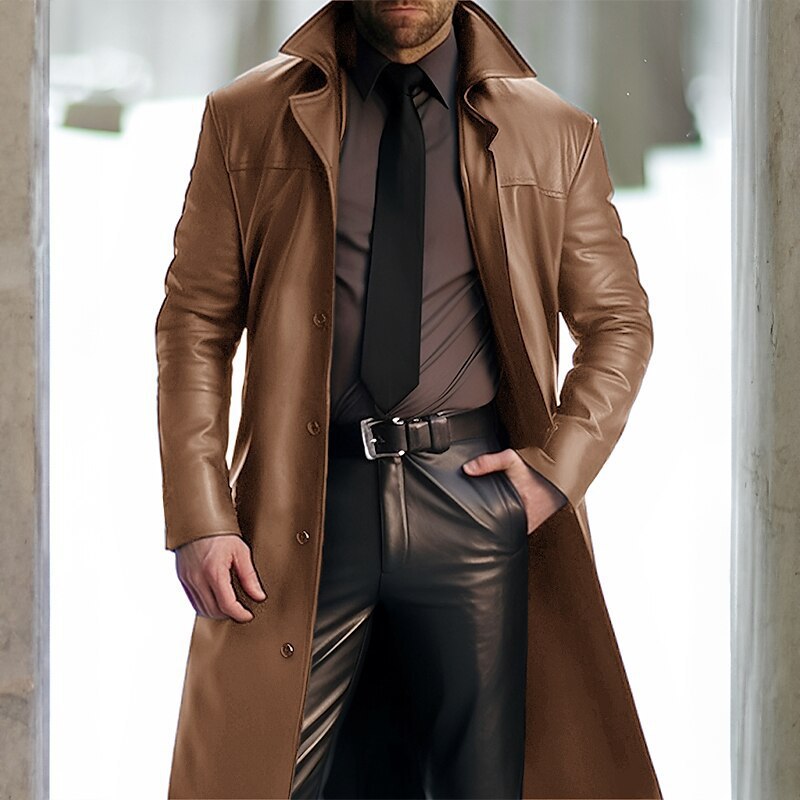 Vintage Leather Men's Mid-length Coat