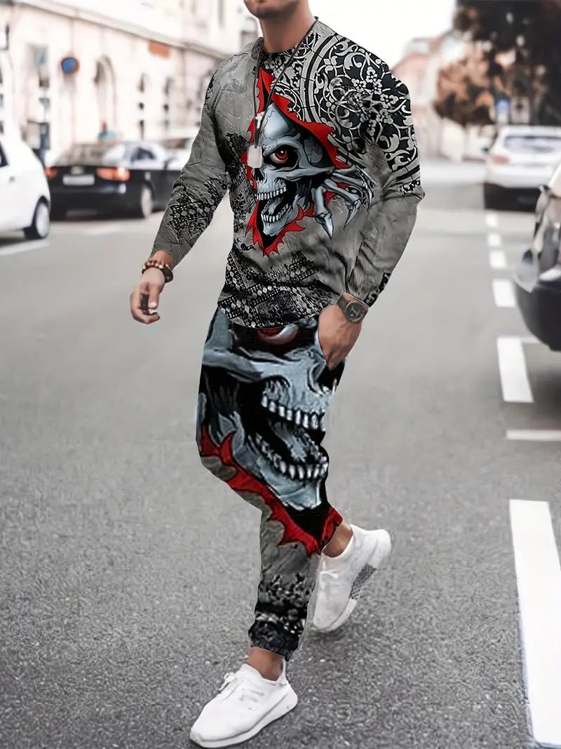 Men's 3d Digital Printed Round Neck Sweatshirt Sports Suit