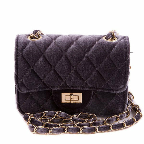 QUILTED VELVET WITH GOLD CHAIN CROSSBODY PURSE