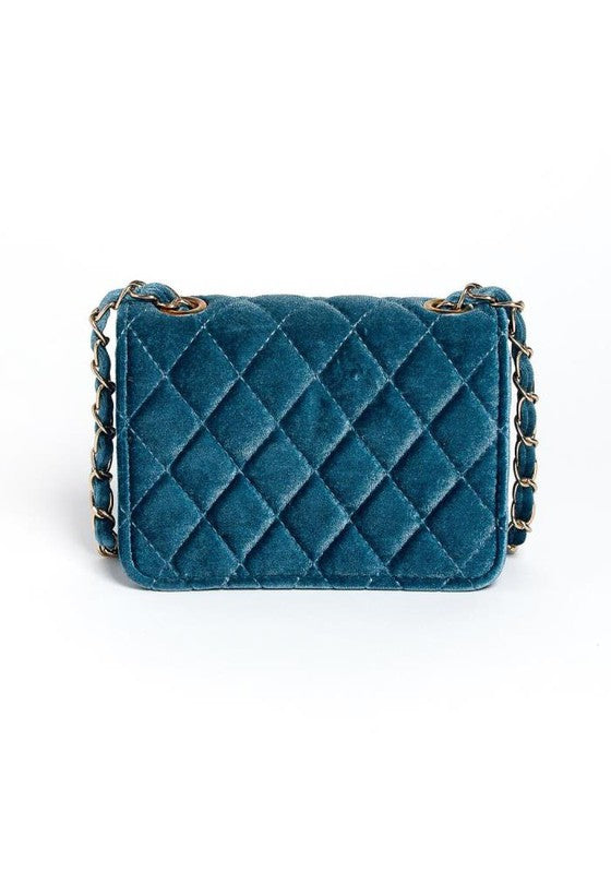 QUILTED VELVET WITH GOLD CHAIN CROSSBODY PURSE