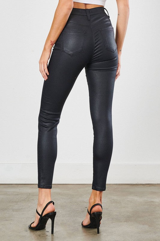 Women's Black Coated Skinny Jeans