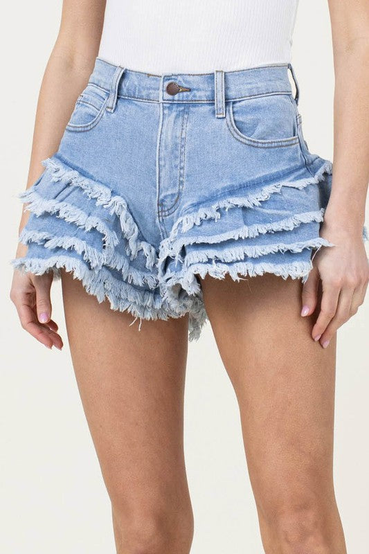 Women's Ruffle Fringe Denim Shorts