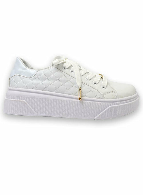 Women's White Quilted Platform Sneaker