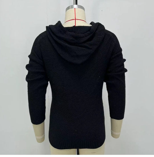 New Men's Oblique Zipper Slim-fit Long-sleeved Black With Extra Lining Sweater