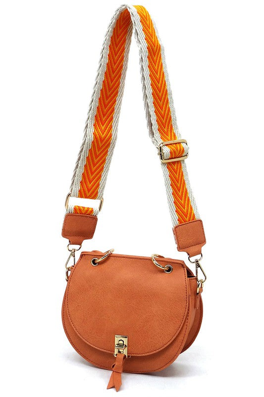 Vegan Leather Fashion Flap Saddle Satchel Crossbody Bag