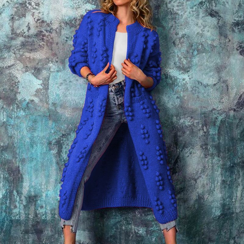 Spring And Autumn Clothing Drum Wave Solid Color Cardigan Long Sweater Coat