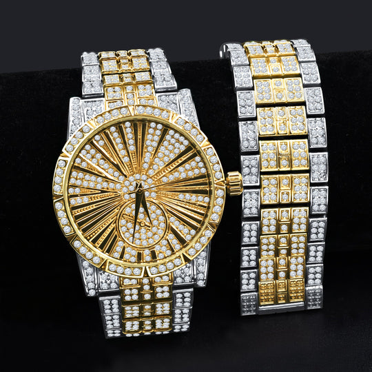 LUXE ROMAN INDEXED ICED OUT WATCH & BRACELET SET I 5307142