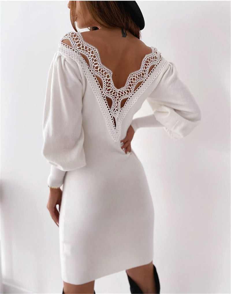 Sexy Lace Hollow Out Backless V-neck Dress