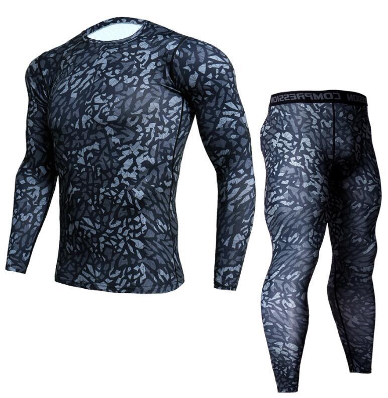 Mens Camouflage Pants & T Shirt Sets Fashion Crossfit T-shirt Compression Brand Clothing Joggers Men Casual Leggings