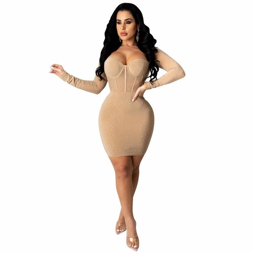 Women's Sexy Studded Hollow Out High Neck Bodycon Mini Club Dress