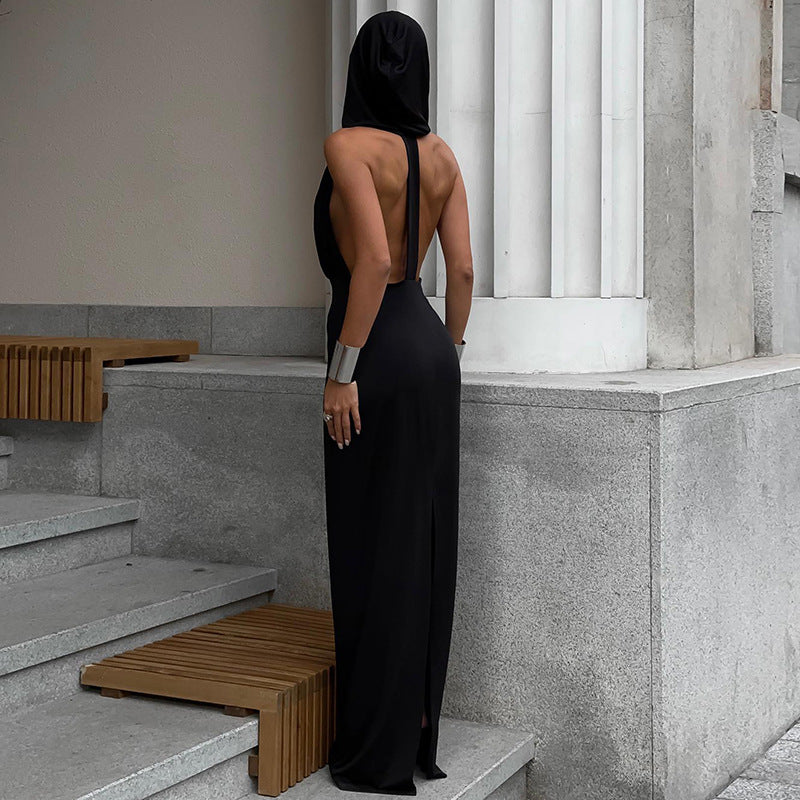 Backless Design Sense Hooded Slim Fit Dress