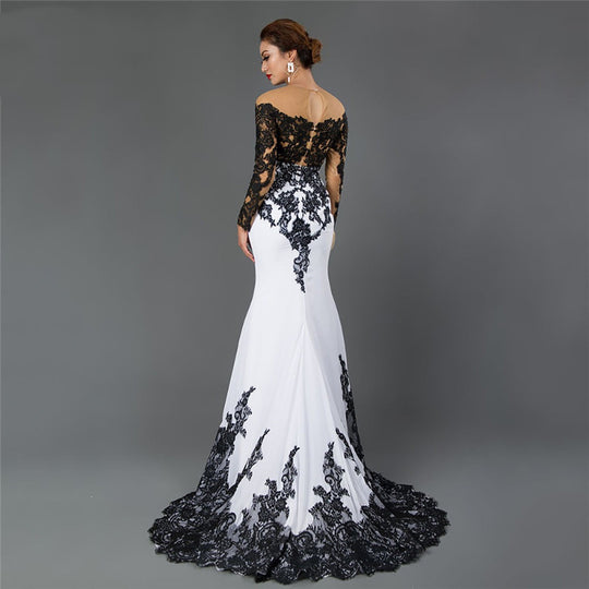 Women's Black & White Lace Embroidered Cocktail Dress