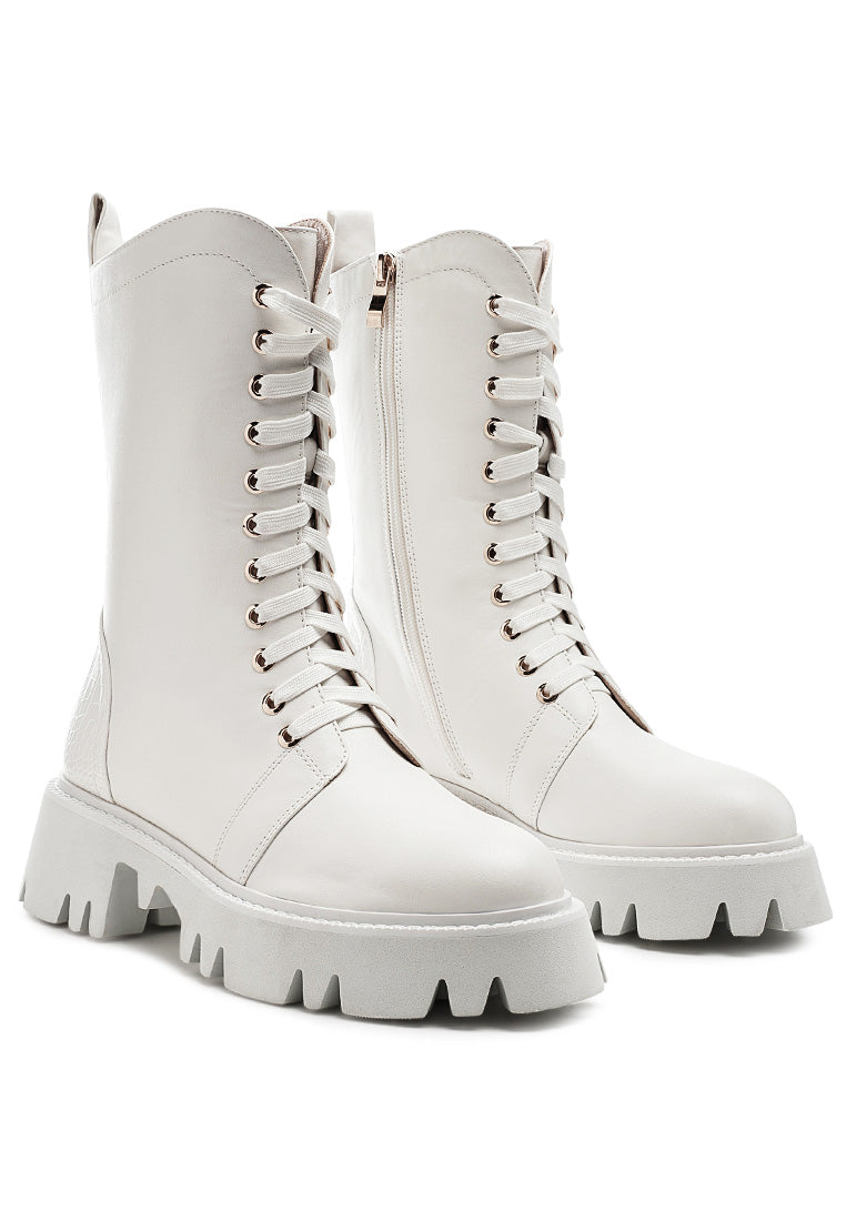 drill chunky white lace up ankle boots