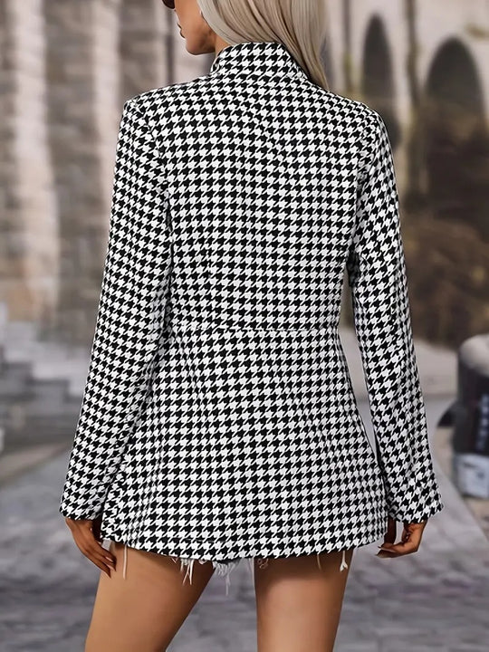New Fashion Stand Collar Houndstooth Printed Coat