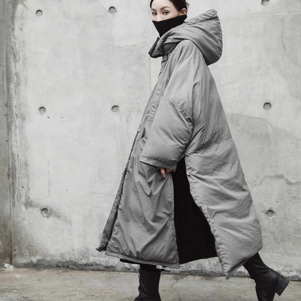 Fashion Design Thickened Coat Slit Loose Hooded Large Cotton-padded Clothes