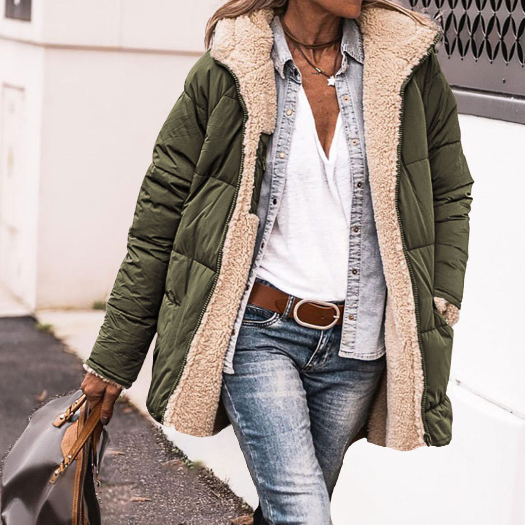 Solid Color Hooded Short Cotton Jacket Long Sleeve Double-sided Wear Slim Fit Elegant Cardigan Coat Top
