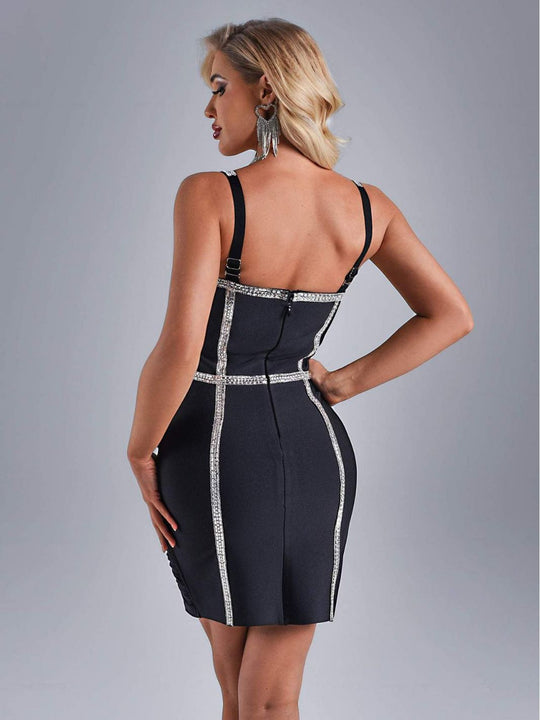 Diamond Bandage Dress Fashion Suspenders Dress Slim-fit Party Dress