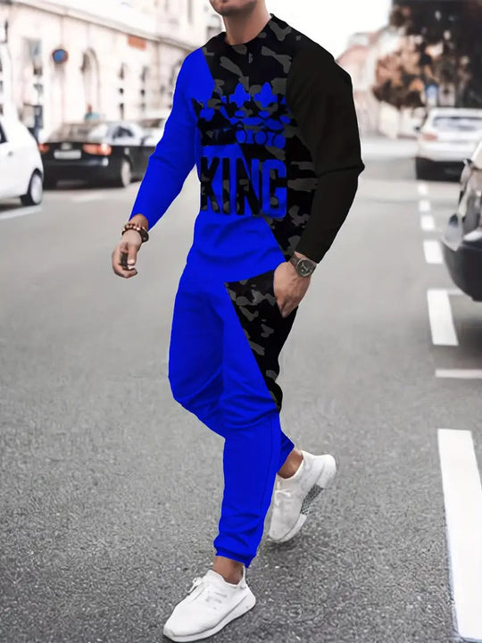 Men's 3d Digital Printed Round Neck Sweatshirt Sports Suit