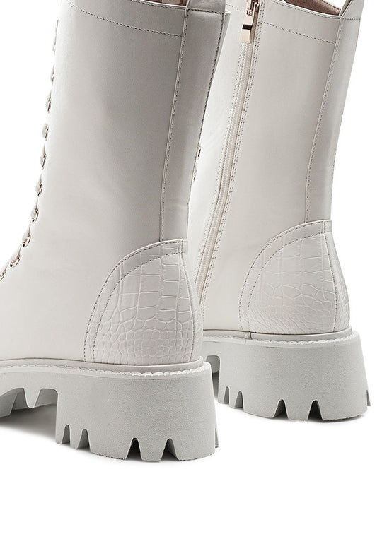 drill chunky white lace up ankle boots