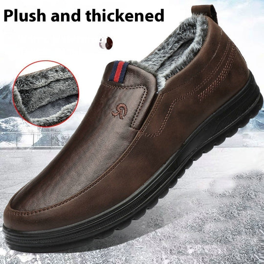 Men's Fleece-lined Thick Waterproof Leather Cotton Shoes