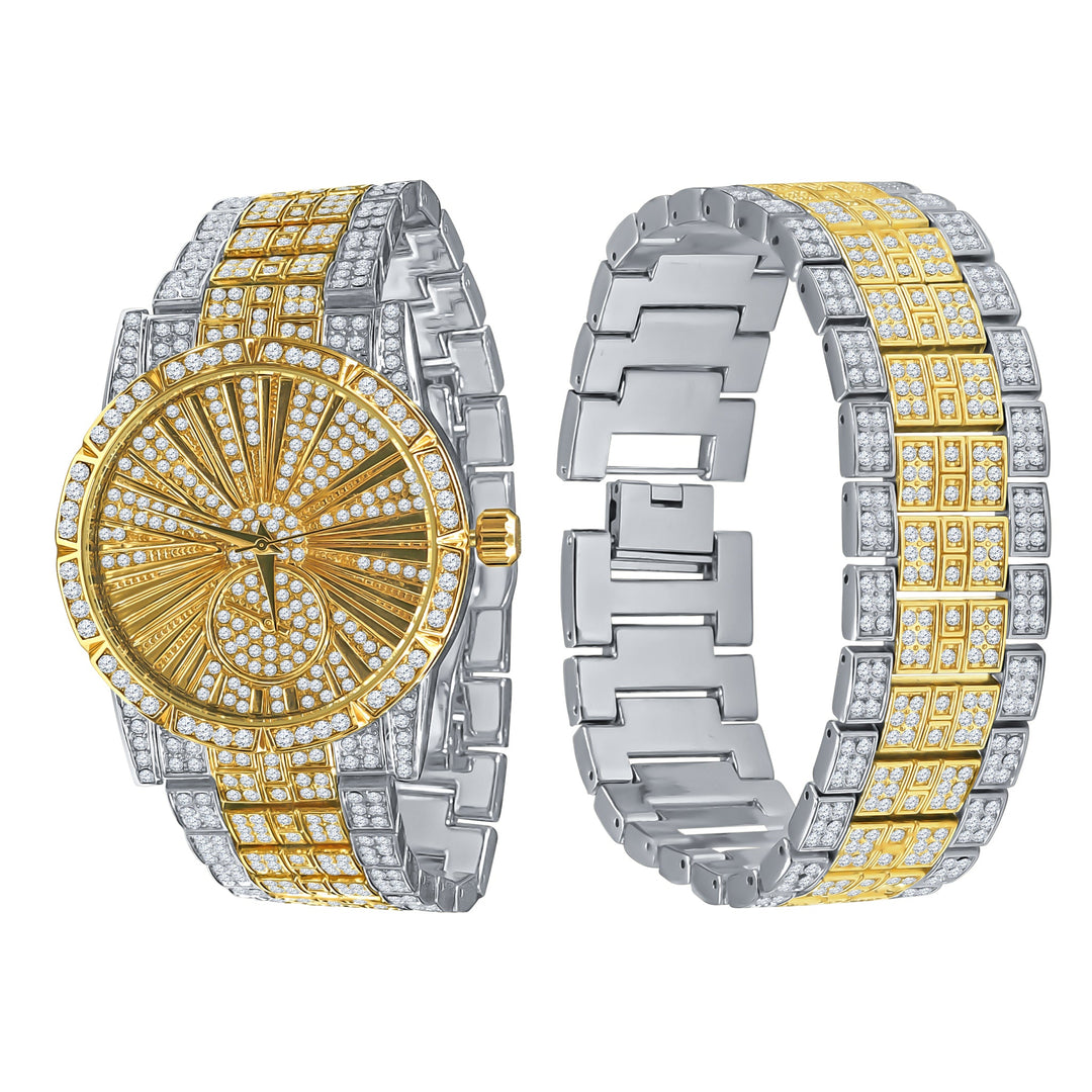 LUXE ROMAN INDEXED ICED OUT WATCH & BRACELET SET I 5307142