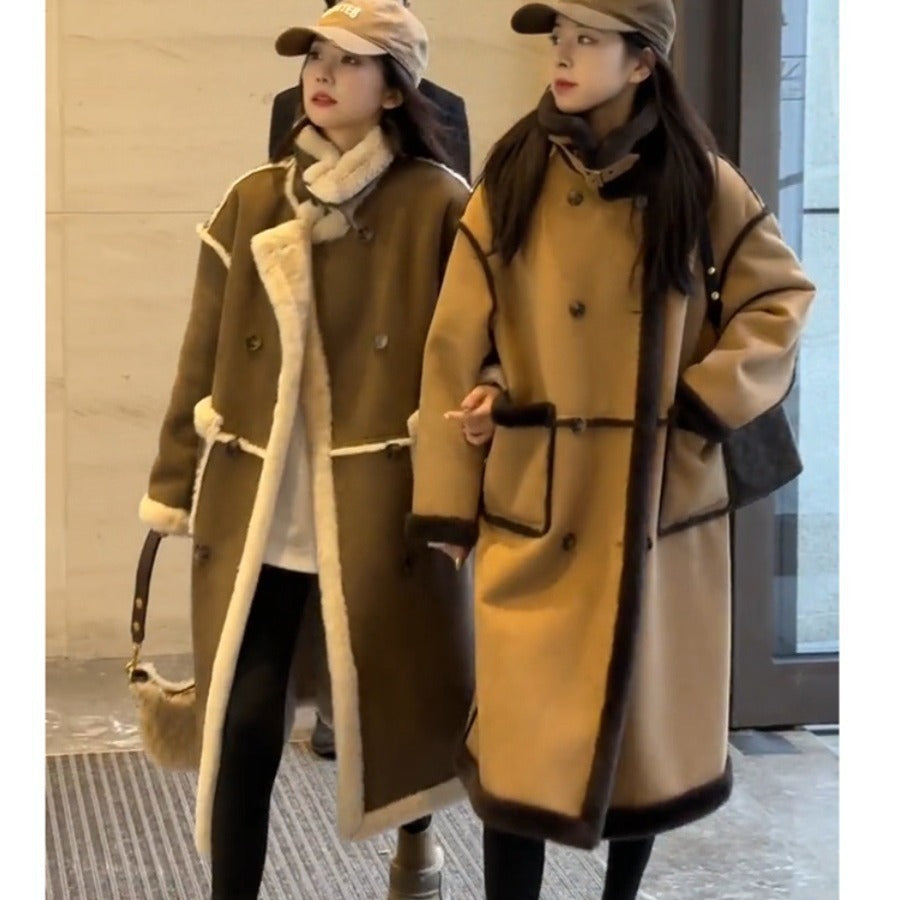 Korean Style Winter Loose Cashmere Coat Long Fur Particles Lamb Wool Coat Double-sided Wear Fur Integrated Women