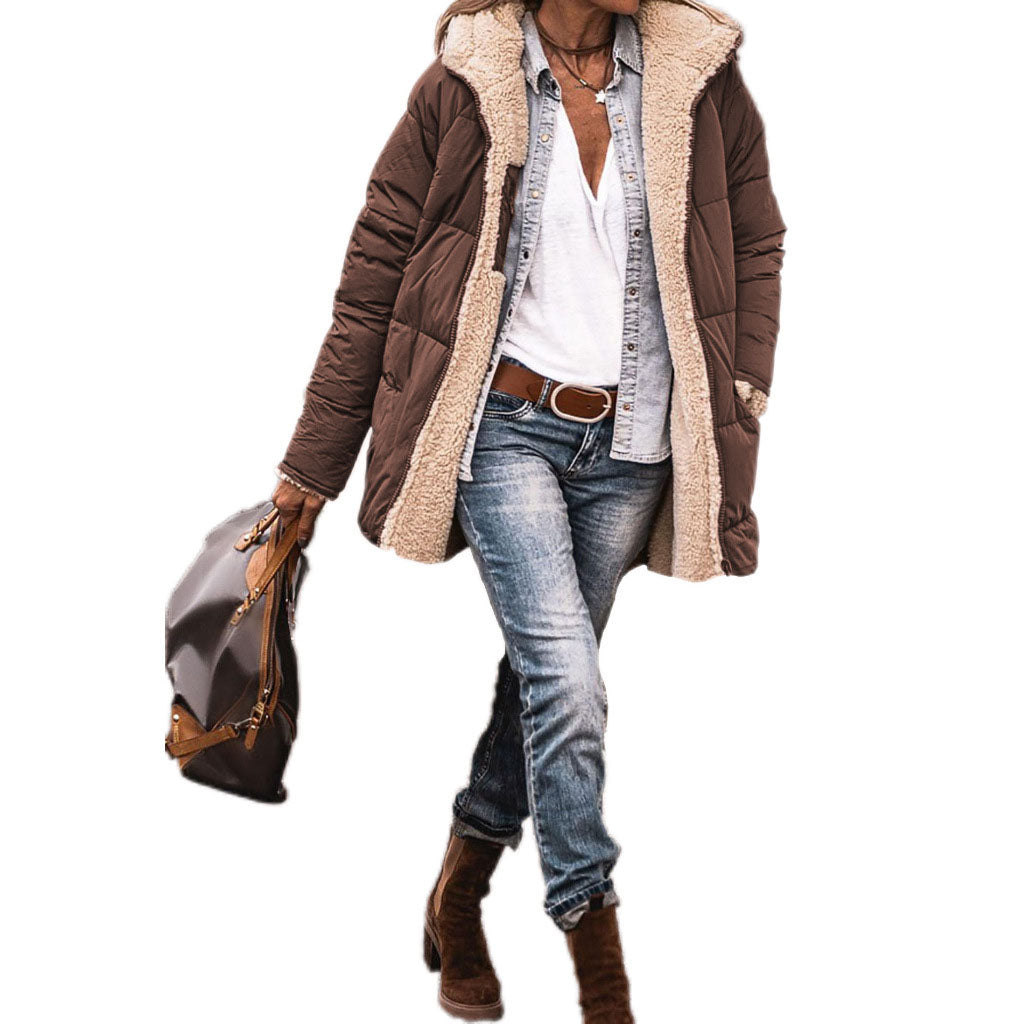 Solid Color Hooded Short Cotton Jacket Long Sleeve Double-sided Wear Slim Fit Elegant Cardigan Coat Top