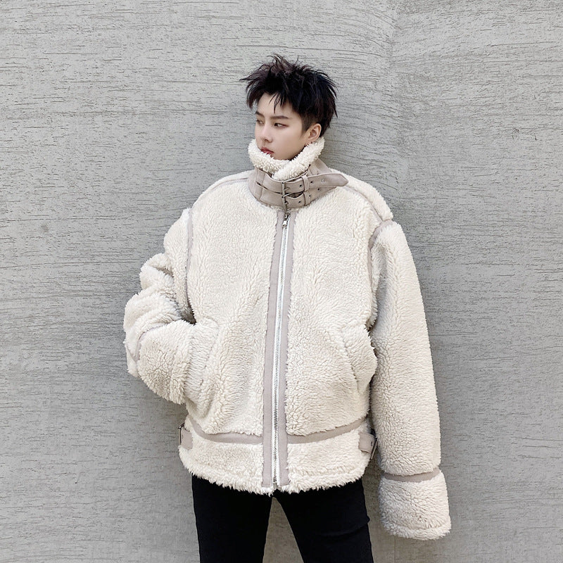 Men's Fashionable Loose Standing Collar Lambswool Cotton Jacket