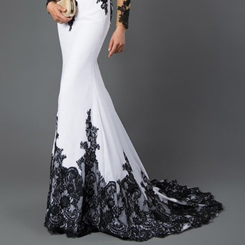 Women's Black & White Lace Embroidered Cocktail Dress