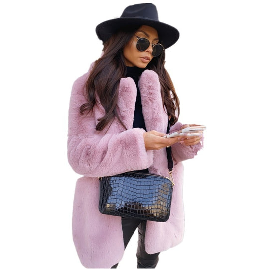 Women’s Temperament Solid Color Faux Fur Coat