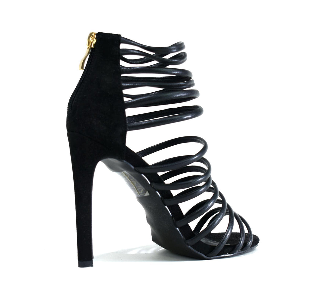 Women's Black Stiletto Strappy Heel