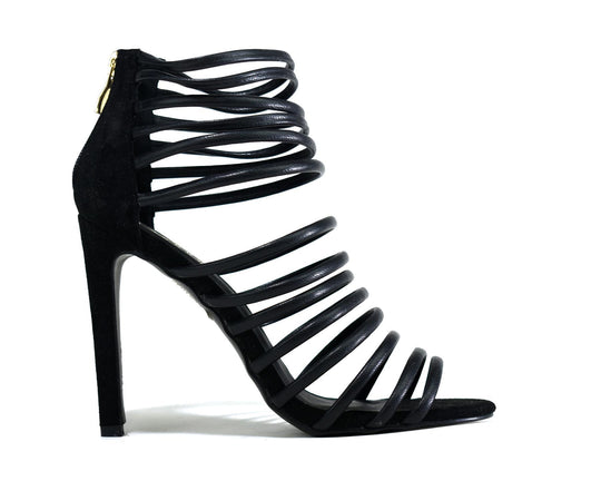 Women's Black Stiletto Strappy Heel