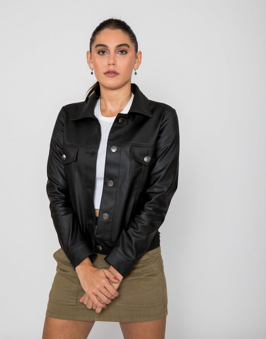 Women's Chloe Trucker PU Faux Leather Jacket