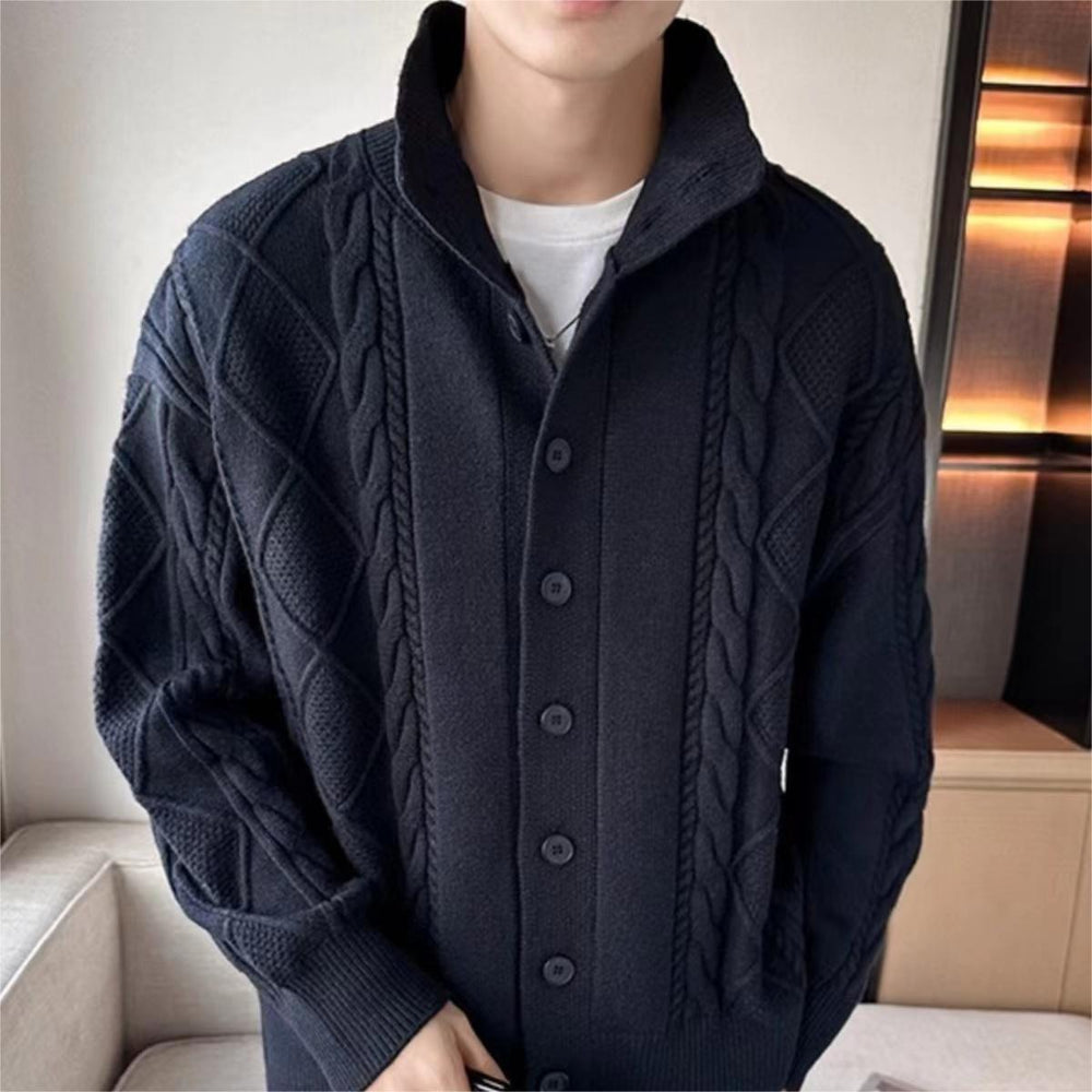 Men's Solid Color Prismatic Plaid Sweater Coat