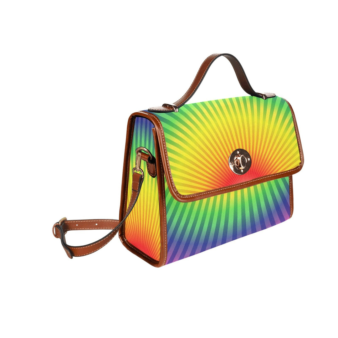 Top Handle Handbag, Canvas Rainbow Radial Design - Multicolor