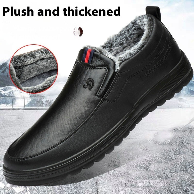 Men's Fleece-lined Thick Waterproof Leather Cotton Shoes