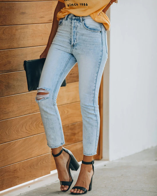 Women's Retro Denim Ripped Ankle-length Casual Pants
