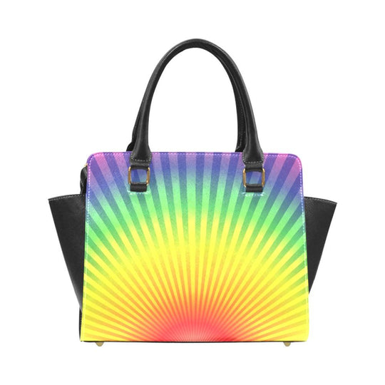 Top Handle Leather Rainbow Radial Rivet Design Handbag