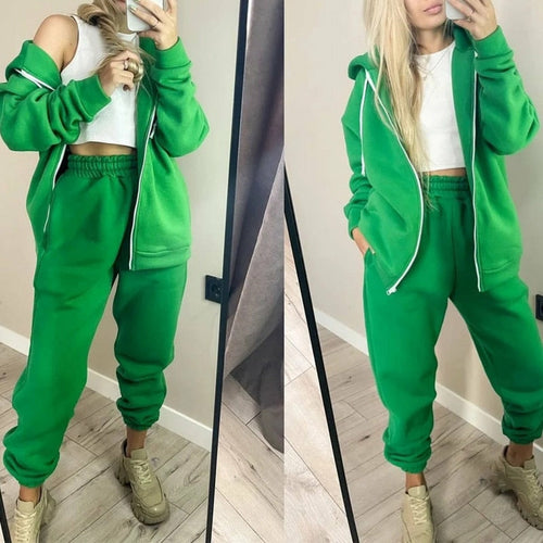 Women's Green Casual Sweatshirt Tracksuit