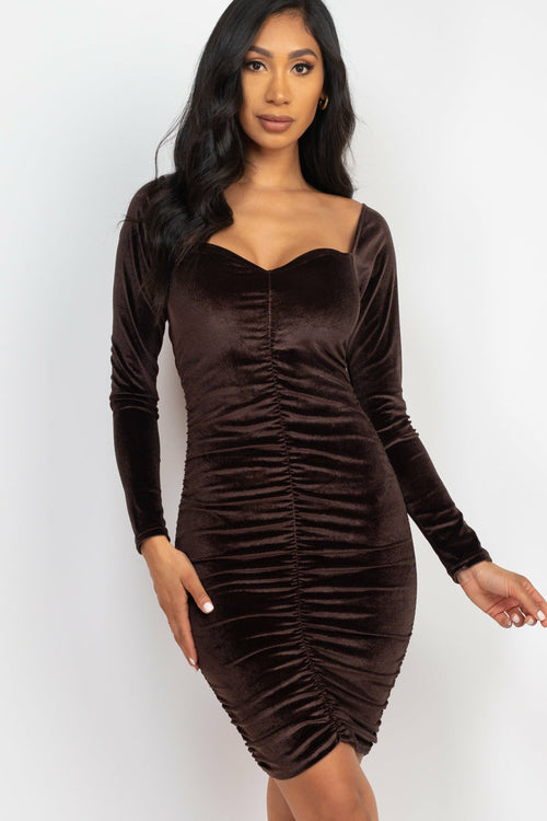 Ruched Sweetheart Neck Velour Bodycon Dress