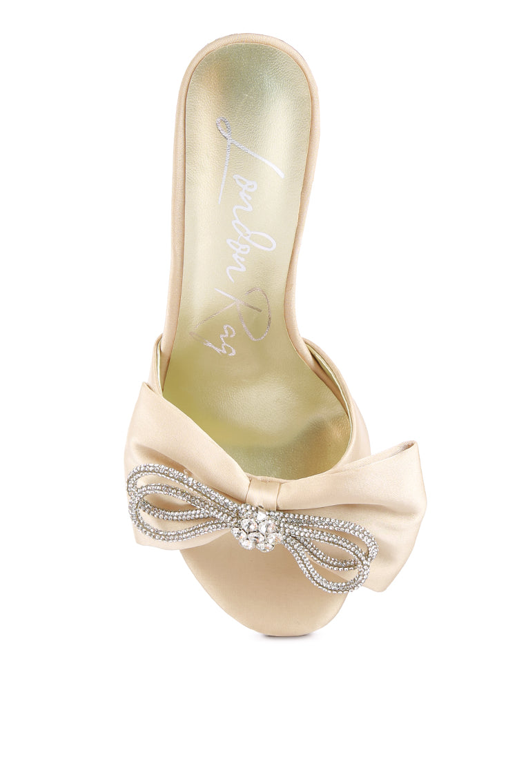 brag in rhinestone embellished bow satin stiletto sandals