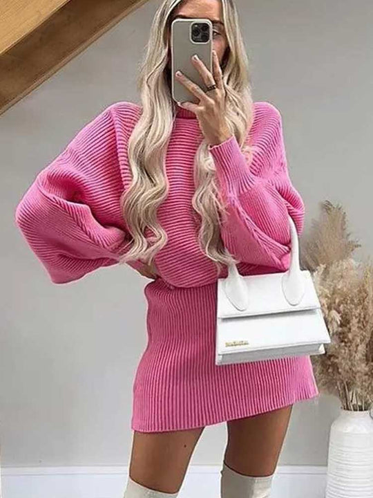 Women's Pink Cropped Sweater & Skirt