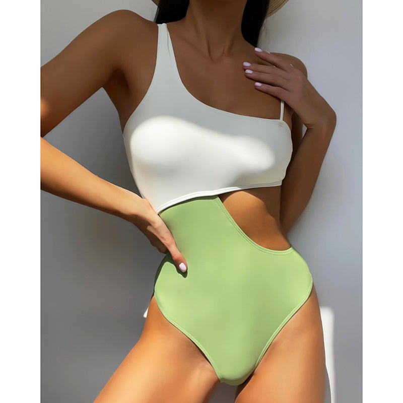 Cut Out One Piece Swimsuit Patchwork Swimwear