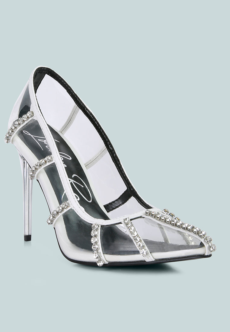 diamante clear high heel cage faux leathermps