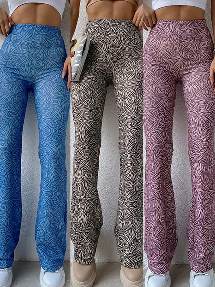 Print Slim Flared Pants Sexy Skinny Trousers
