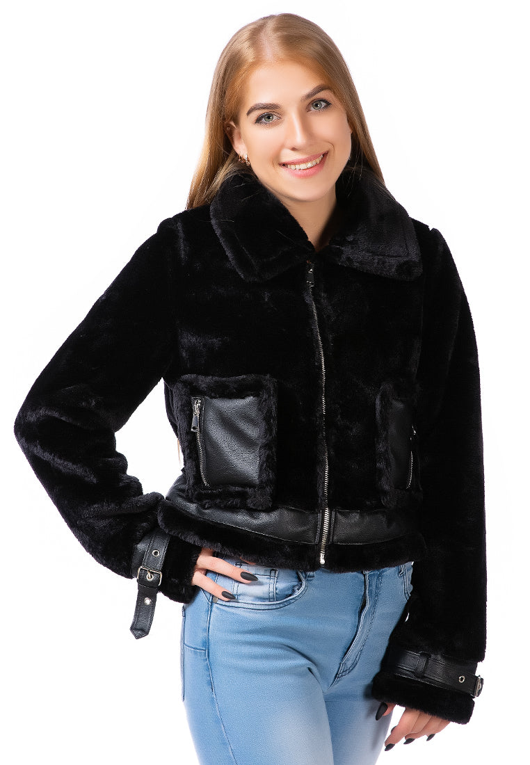 faux fur collared jacket
