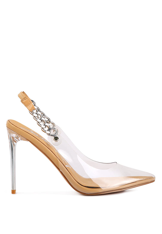 goddess heeled clear chain slingback sandals