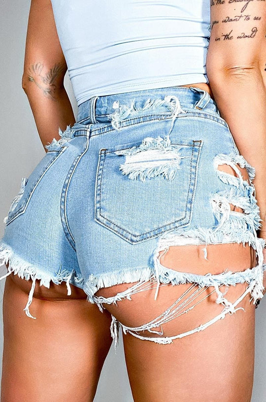 Women's High Waist Ripped Denim Shorts