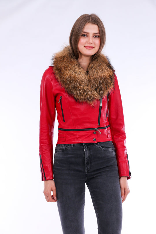 Buttagi Leather Biker Jacket - Red
